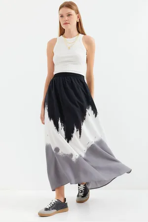 Bigdart 8025 Patterned Long Viscose Skirt - Black