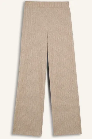 DeFacto Regular Elastic Waist Basic Straight Fit Ribbed Camisole Wide Leg Trousers