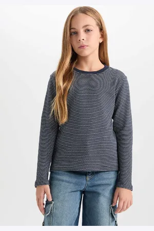 DeFacto Girl Slim Fit Slim Cut Crew Neck Striped Long Sleeve T-Shirt
