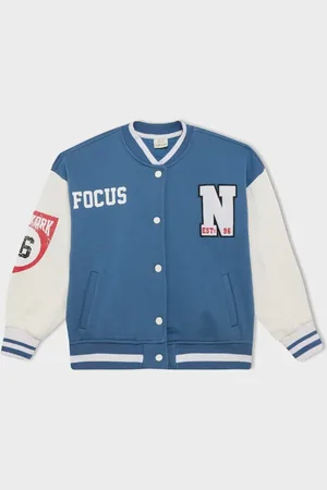 DeFacto Girls Printed College Collar Snap Closure Thick Soft Furry Bomber Cardigan