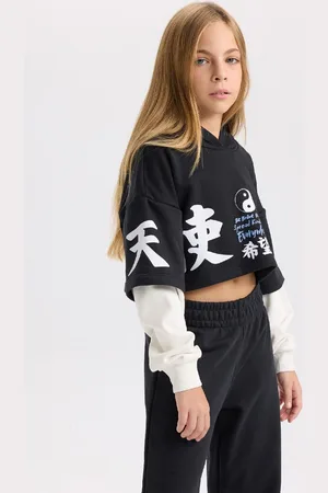 DeFacto Girls 2-Piece Set Crew Neck Printed Sweatshirt Elastic Waist Jogger Sweatpants