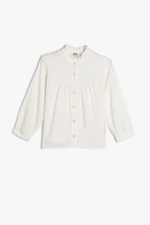 Koton Stand Collar Shirt with Ruffle Detail and Long Sleeves