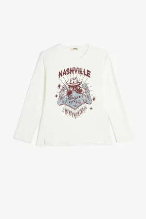 Koton T-Shirt Long Sleeve Crew Neck Print Detailed Cotton