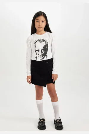 DeFacto Girl Buttoned Gabardine Black Shorts Skirt