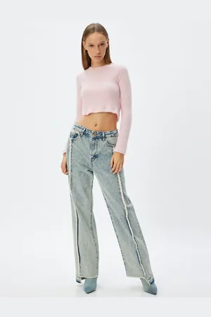 Koton Long Sleeve Body Crop Boat Neck Soft Texture Slim Fit