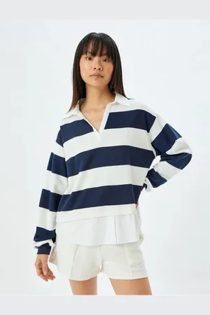 Koton Shirt Collar Sweatshirt Oversize Color Block Raised