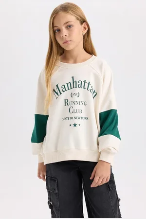 DeFacto Girl Oversize Wide Pattern Crew Neck Printed Sweatshirt