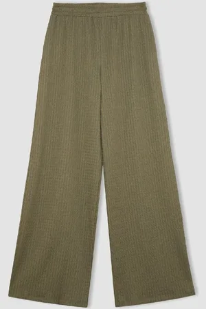 DeFacto Bürümcük Trousers Straight Fit Elastic Waist Basic Plain Wide Leg