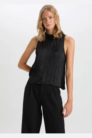 DeFacto Black Regular Fit Basic Plain Aerobin Sleeveless Blouse