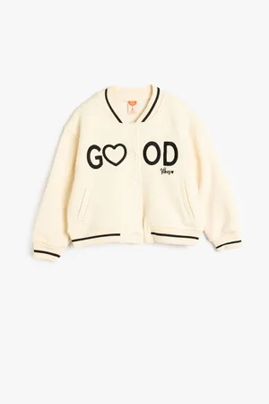 Koton College Jacket Snap Closure Pocket Embroidered Detail Raised
