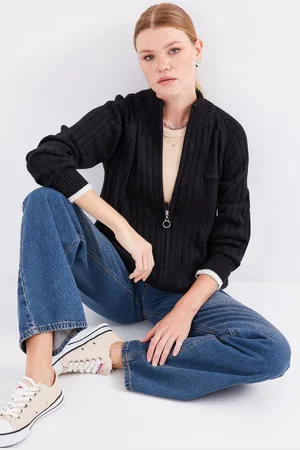 Bigdart 15863 Zippered Knitwear Cardigan - Black