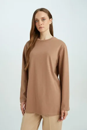 DeFacto Regular Fit Crew Neck Basic Plain Long Sleeve T-Shirt Tunic