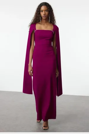 Trendyol Plum Unlined Woven Long Elegant Evening & Graduation Dress