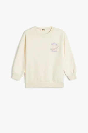 Koton Sweatshirt Long Sleeve Crew Neck Print Detailed Raised