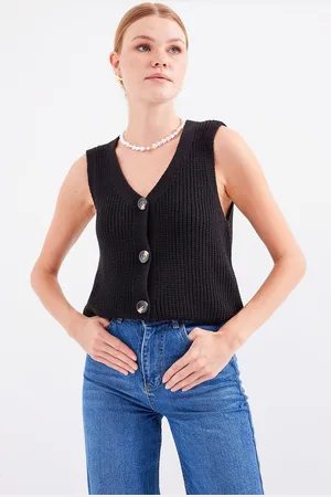 Bigdart 15881 Buttoned Short Knitwear Vest - Black