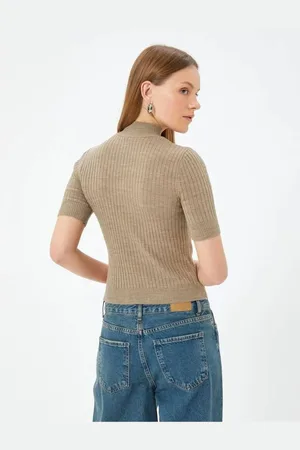 Koton Short Sleeve Stand Collar Knitwear Sweater