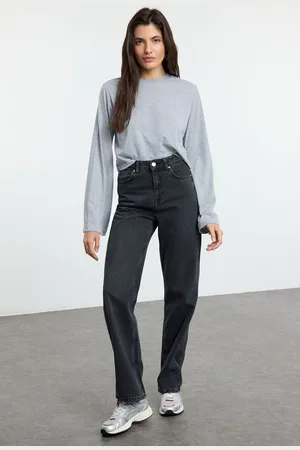 Trendyol Black High Waist Long Straight Jeans