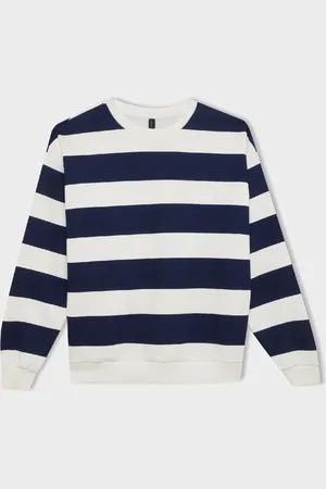 DeFacto Relax Fit Crew Neck Striped Thick Sweatshirt