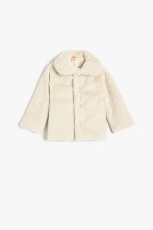 Koton Hooded Plush Coat Button Closure Long Sleeve