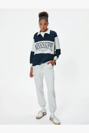 Koton Oversize Sweatshirt College Printed Polo Neck Color Blocked