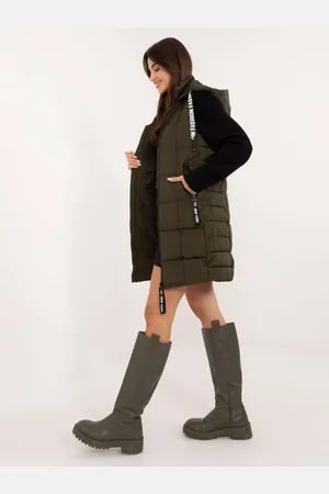 Factory Price Khaki dlouhá dámská vesta s kapsami na zip