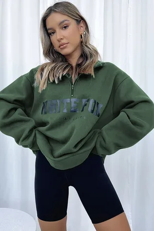MADMEXT Khaki Zipper Detail Printed Sweatshirt