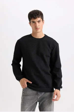 DeFacto Regular Fit Crew Neck Jacquard Basic Plain Sweatshirt