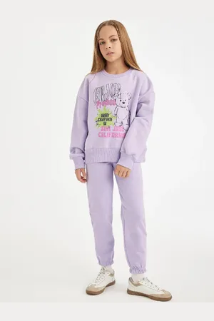 DeFacto Girl 2-Piece Set Printed Crew Neck Thick Sweatshirt Elastic Waist Jogger Tracksuit Bottoms