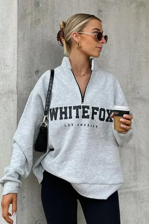 MADMEXT Karmelange Zipper Detailed Printed Sweatshirt