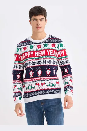 DeFacto Standard Fit Christmas Themed Crew Neck Knitted Sweater