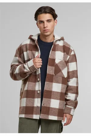 Urban classics Košilová bunda s kapucí Big Check bílý písek/