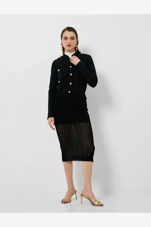 Koton Ribbed Transparent Detailed Viscose Blended Midi Knitwear Skirt