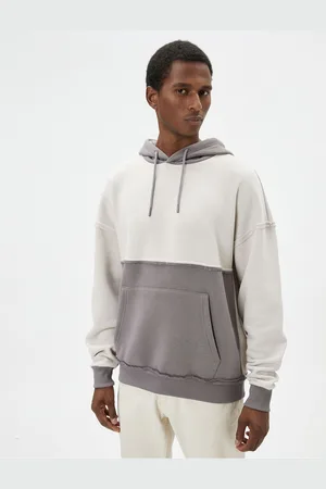 Koton Oversize Hooded Sweatshirt Stitch Detail Kangaroo Pocket Color Block