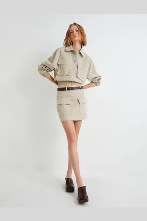 Koton Faux Leather Mini Skirt with Flap Double Pocket Detail A-Line