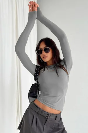 MADMEXT Dyed Gray Crew Neck Basic Long Sleeve Body