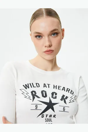 Koton Long Sleeve T-Shirt Motto Printed Crew Neck Cotton