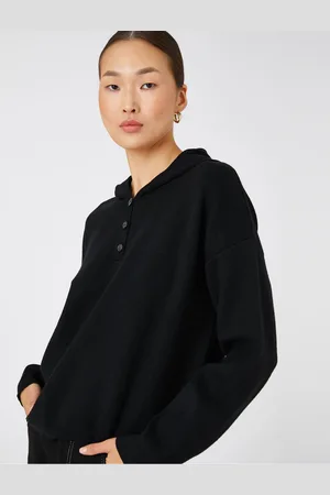 Koton Oversize pletený svetr s kapucí s knoflíkovým límcem