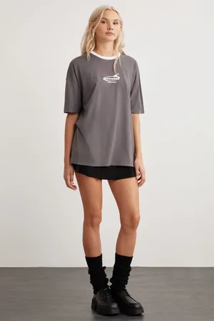 Grimelange Lara Crew Neck Cotton Daily Anthracite T-shirt