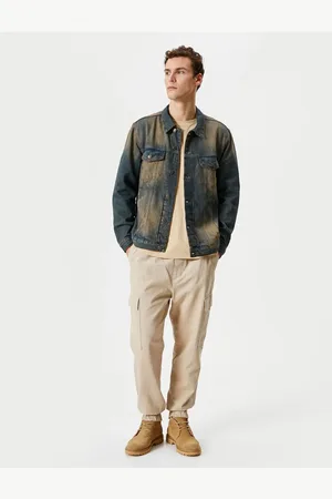 Koton Washed Denim Jacket Oversize Covered Double Pockets Buttoned
