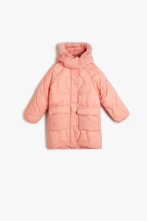 Koton Oversize Puffer Coat Faux Fur Detail Hooded Flap With Pocket