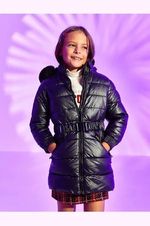 Koton Long Puffer Jacket Faux Fur Lined Zippered Pocket