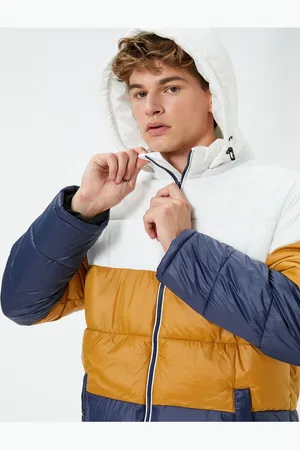 Koton Down Jacket Hooded Color Block Zippered Pocket
