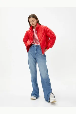 Koton Puffer Coat Vysoký výstřih Zip Lesklý Texturou