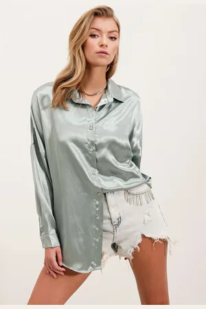 Bigdart 3985 Oversize Satin Shirt - Çağla