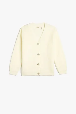 Koton Cardigan Knitwear Basic V Neck Buttoned Off Shoulder