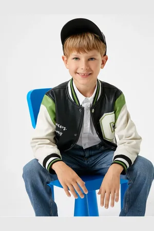 Koton College Jacket Leather Look Applique and Pocket Detail with Snap Buttons
