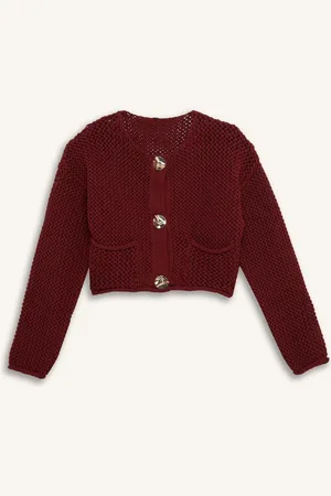 DeFacto Relax Fit Crew Neck Buttoned Knitted Patterned Sweater Cardigan