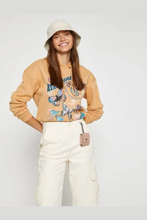 Koton Oversize Sweatshirt Printed Hoodie With Fleece Inside