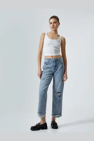 Koton Straight Jeans Straight Leg Ripped Cotton Standard Waist - Eve Jean