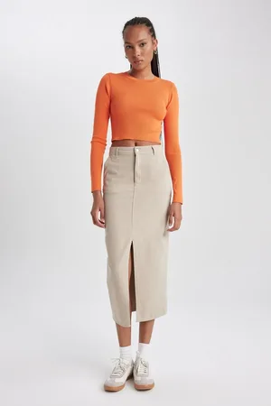 DeFacto Slit Gabardine Midi Skirt